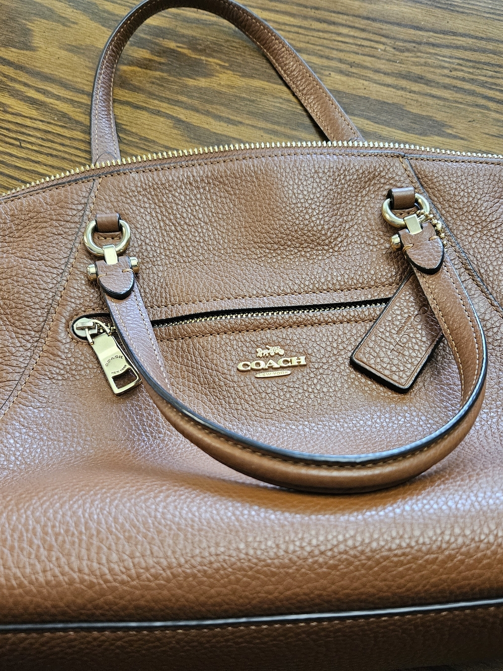 Coach Brown Pebbled Leather Tote with Gold Hardware